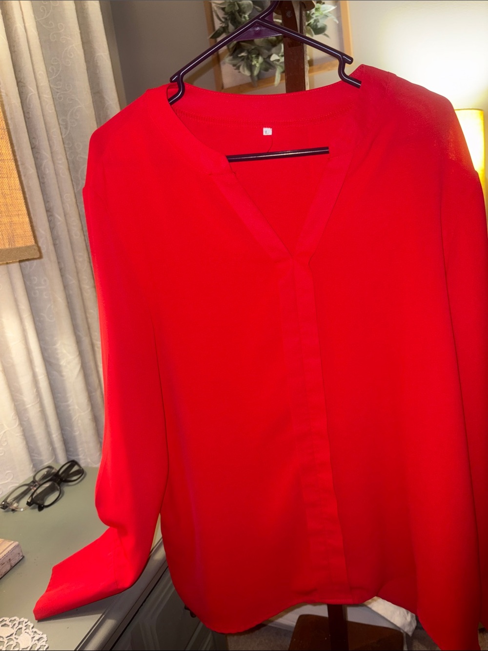 Women's Red V-Neck Blouse - Classic Lightweight Top